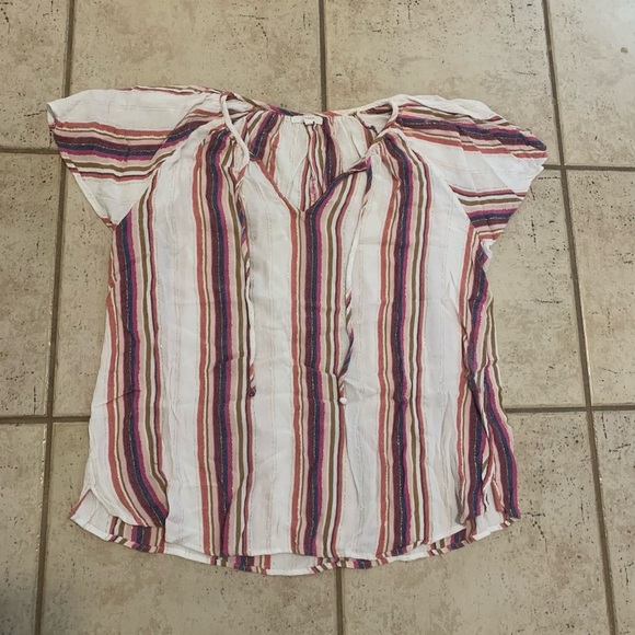💜 Maurice Striped Ruffle Sleeve Blouse | Pink Blue Gold White | Women's XL - Picture 2 of 8